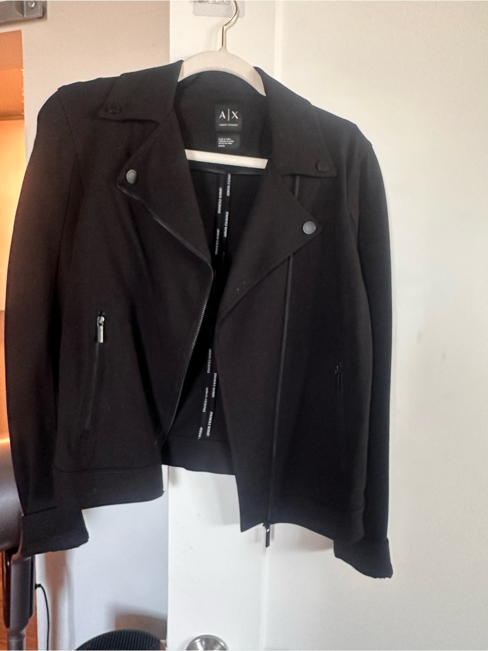 Armani Exchange Woman’s Black Bomber-Style Moto Jacket